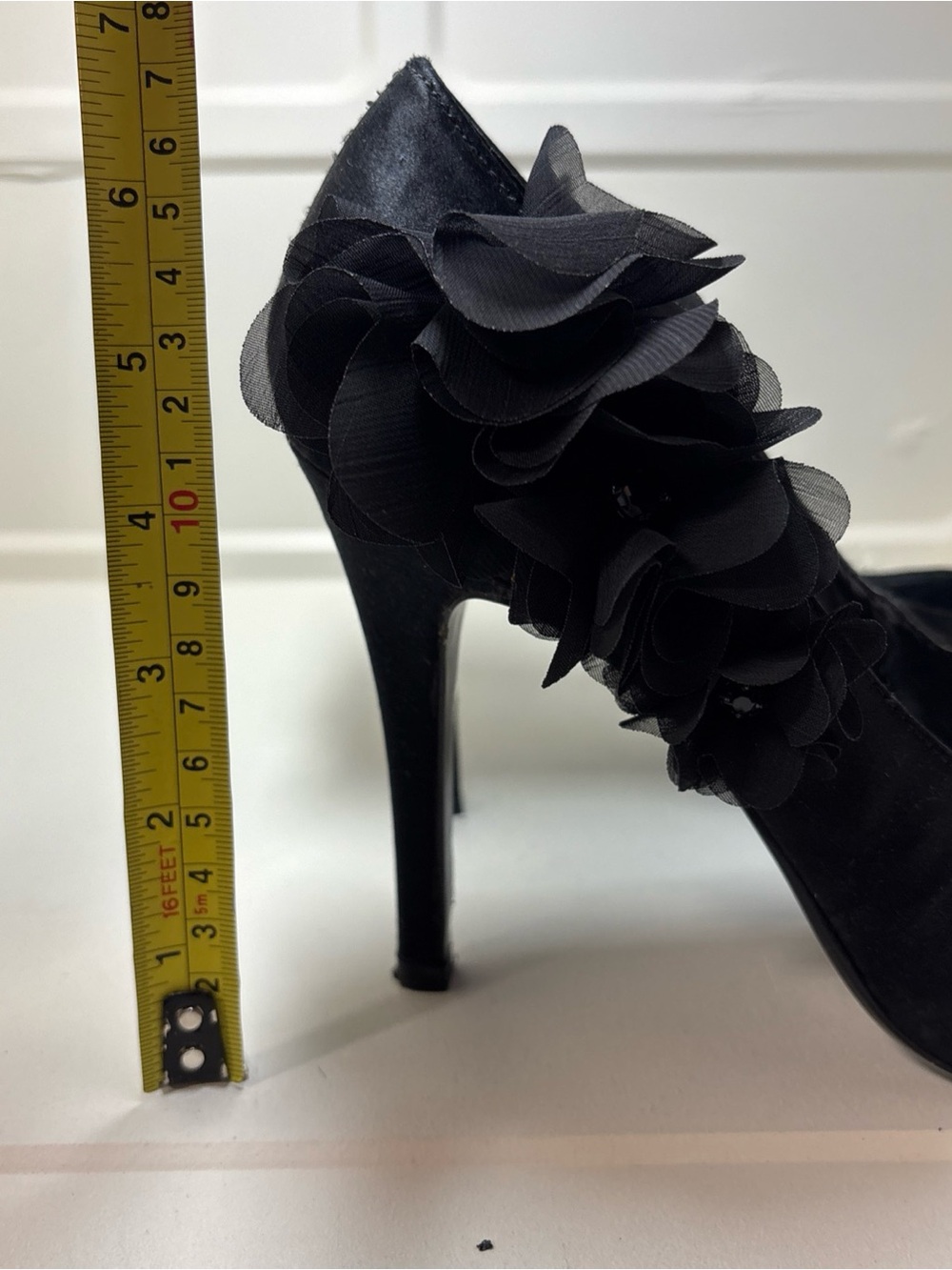 Nine West Black Floral Peep-Toe Pumps with Fabric Rosette - Picture 10 of 10